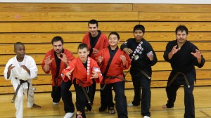 Wrestler Pose: Alan, Cris, Isaiah, Jayden, and Jesus with their new Brown Belts